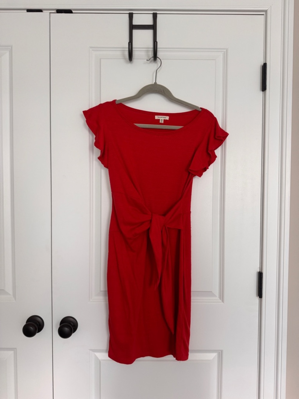 Women's Red Tie-Front Flutter Sleeve Dress